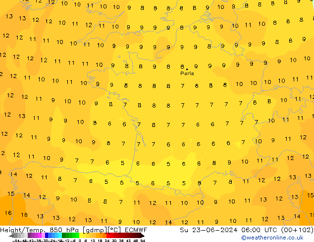 Z500/Yağmur (+YB)/Z850 ECMWF Paz 23.06.2024 06 UTC