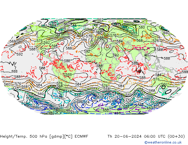 Z500/Rain (+SLP)/Z850 ECMWF gio 20.06.2024 06 UTC