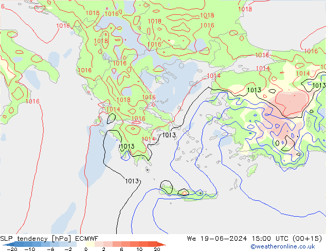 SLP tendency ECMWF We 19.06.2024 15 UTC