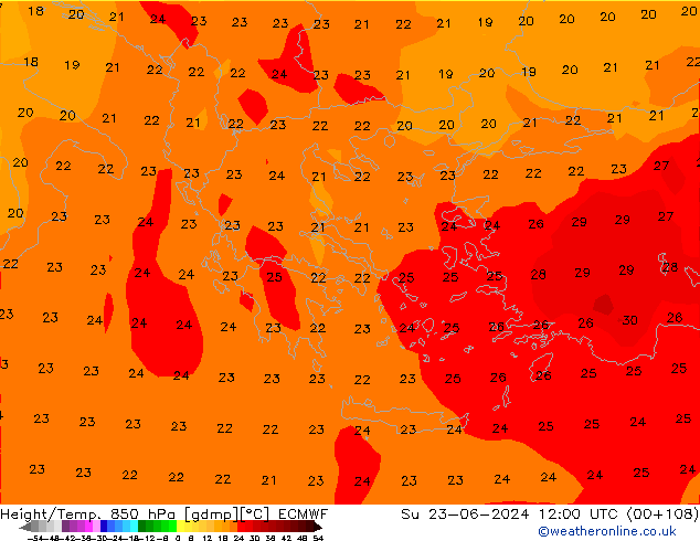 Géop./Temp. 850 hPa ECMWF dim 23.06.2024 12 UTC