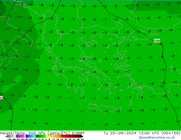 Z500/Rain (+SLP)/Z850 ECMWF Út 25.06.2024 12 UTC