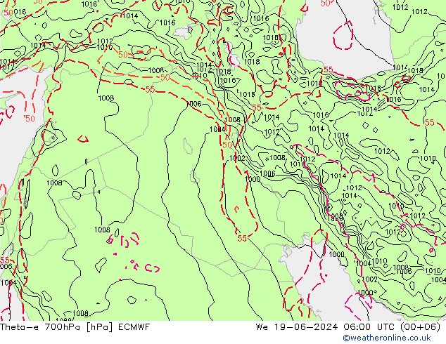 Theta-e 700hPa ECMWF  19.06.2024 06 UTC