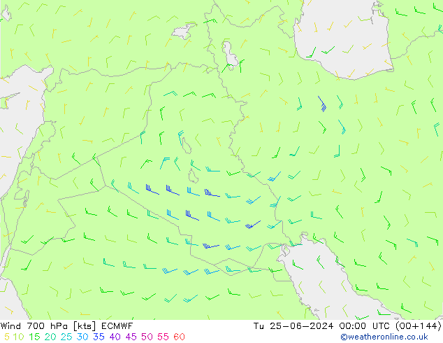 wiatr 700 hPa ECMWF wto. 25.06.2024 00 UTC