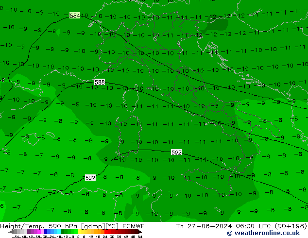 Z500/Rain (+SLP)/Z850 ECMWF Th 27.06.2024 06 UTC