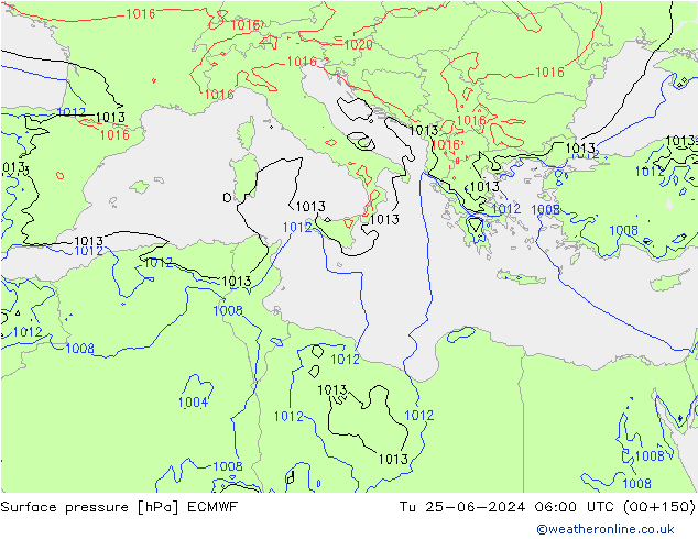 приземное давление ECMWF вт 25.06.2024 06 UTC