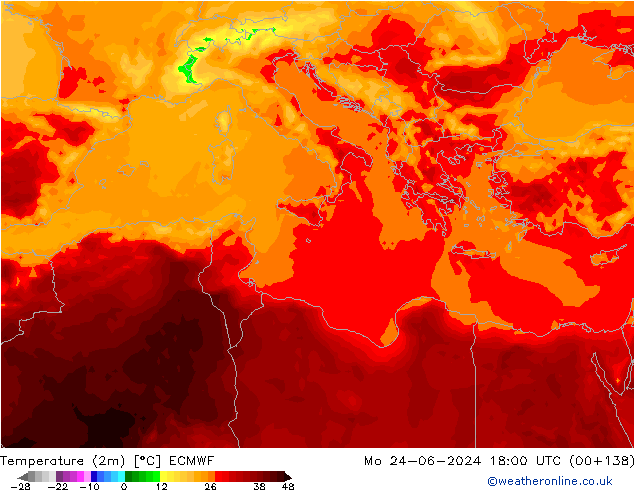 Temperature (2m) ECMWF Mo 24.06.2024 18 UTC