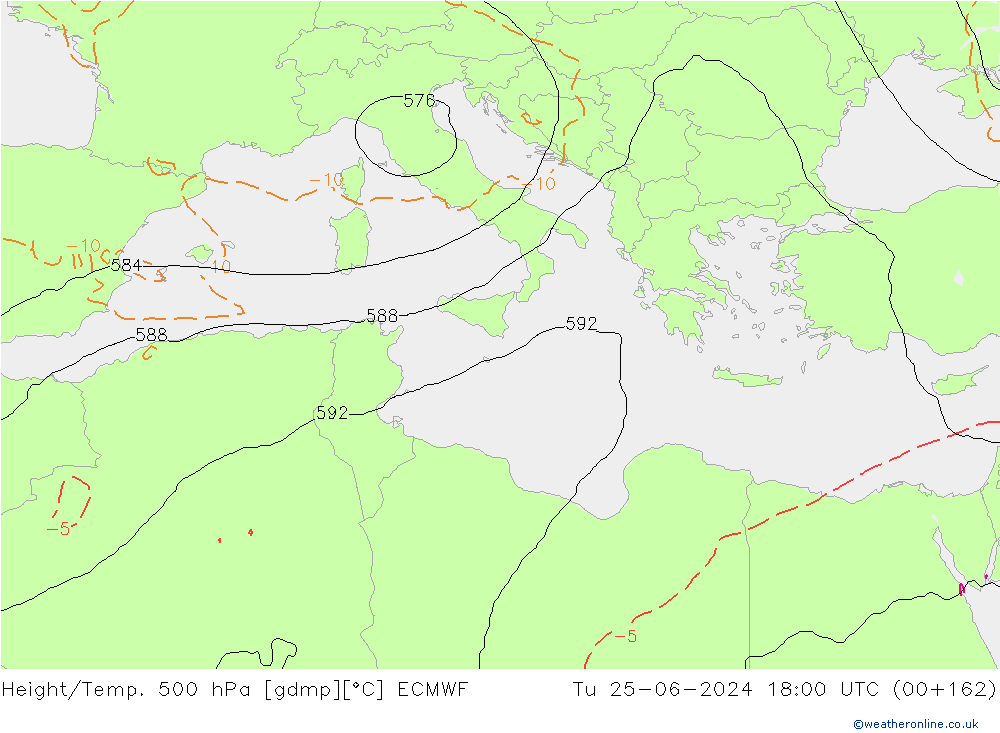 Height/Temp. 500 гПа ECMWF вт 25.06.2024 18 UTC