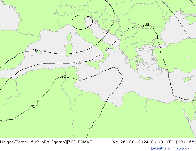 Height/Temp. 500 гПа ECMWF ср 26.06.2024 00 UTC