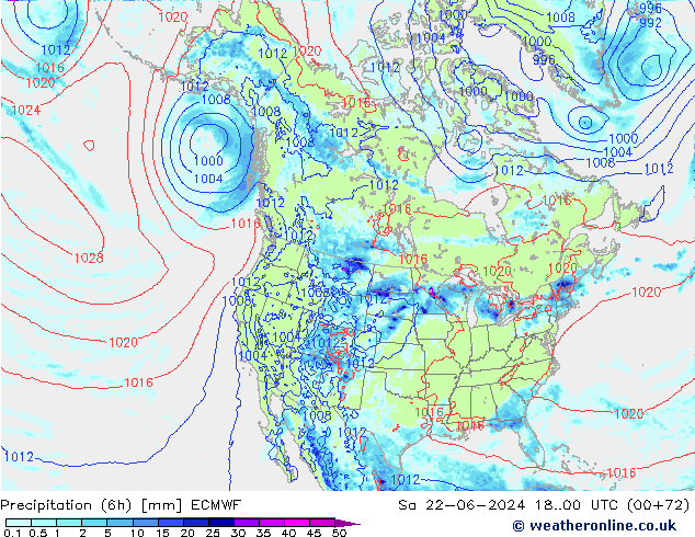 Z500/Rain (+SLP)/Z850 ECMWF sab 22.06.2024 00 UTC