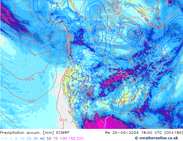 Precipitation accum. ECMWF We 26.06.2024 18 UTC