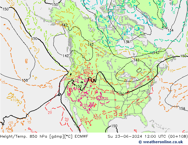 Height/Temp. 850 hPa ECMWF Su 23.06.2024 12 UTC