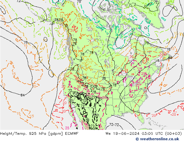 Height/Temp. 925 hPa ECMWF St 19.06.2024 03 UTC