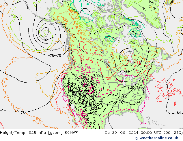 Height/Temp. 925 hPa ECMWF Sa 29.06.2024 00 UTC