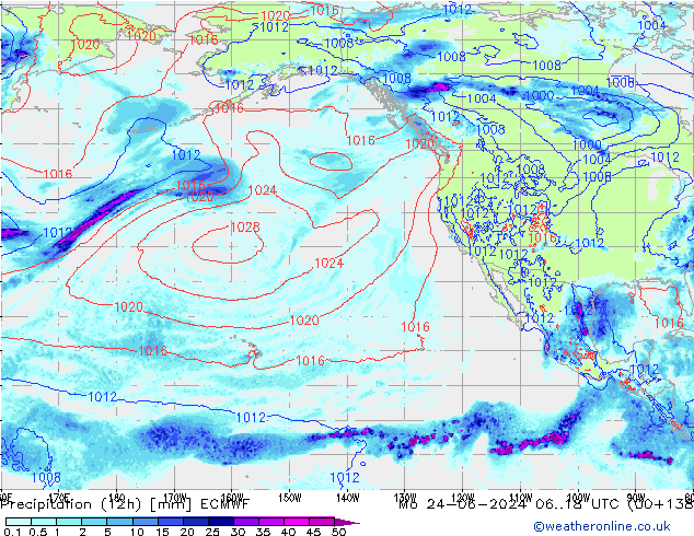 Precipitation (12h) ECMWF Mo 24.06.2024 18 UTC