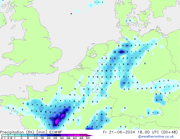 Z500/Rain (+SLP)/Z850 ECMWF 星期五 21.06.2024 00 UTC