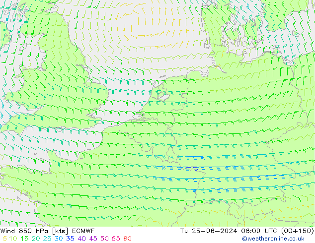 Vento 850 hPa ECMWF Ter 25.06.2024 06 UTC