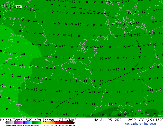 Z500/Rain (+SLP)/Z850 ECMWF Mo 24.06.2024 12 UTC