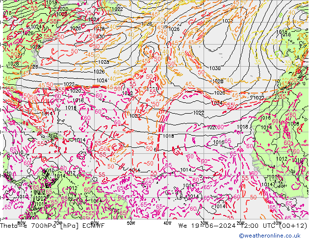 Theta-e 700hPa ECMWF wo 19.06.2024 12 UTC