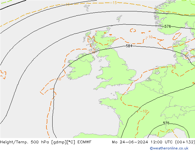 Yükseklik/Sıc. 500 hPa ECMWF Pzt 24.06.2024 12 UTC