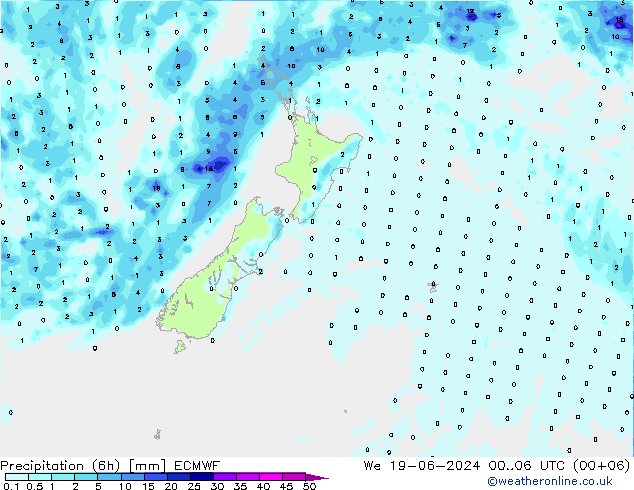 осадки (6h) ECMWF ср 19.06.2024 06 UTC