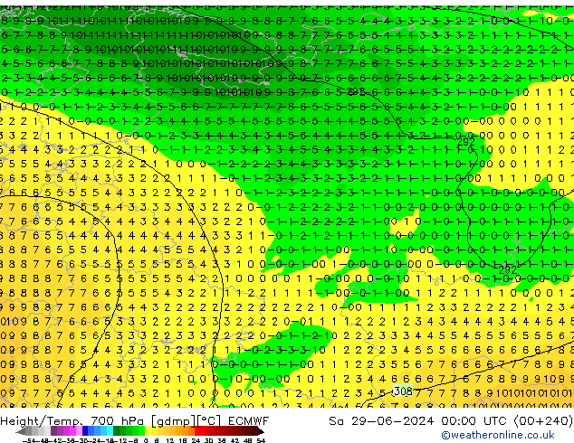 Height/Temp. 700 гПа ECMWF сб 29.06.2024 00 UTC