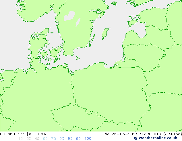 RH 850 hPa ECMWF mer 26.06.2024 00 UTC