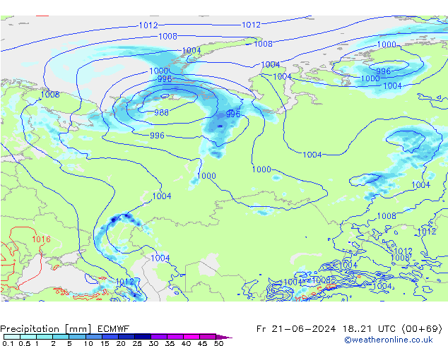Srážky ECMWF Pá 21.06.2024 21 UTC