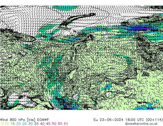 Wind 850 hPa ECMWF Su 23.06.2024 18 UTC