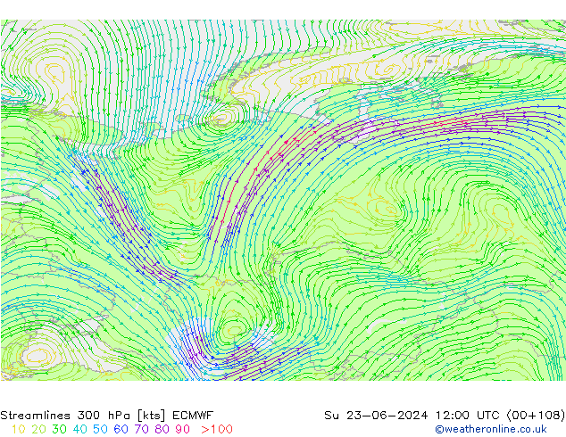 Stromlinien 300 hPa ECMWF So 23.06.2024 12 UTC