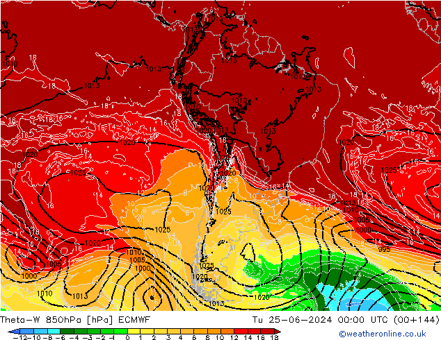 Theta-W 850hPa ECMWF mar 25.06.2024 00 UTC