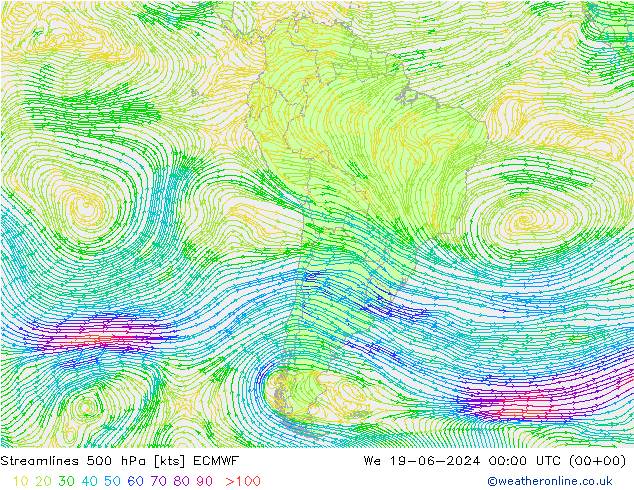 风 500 hPa ECMWF 星期三 19.06.2024 00 UTC