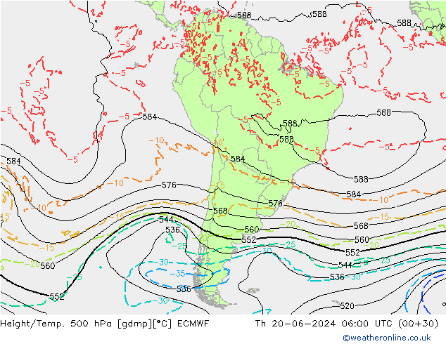 Z500/Rain (+SLP)/Z850 ECMWF jue 20.06.2024 06 UTC