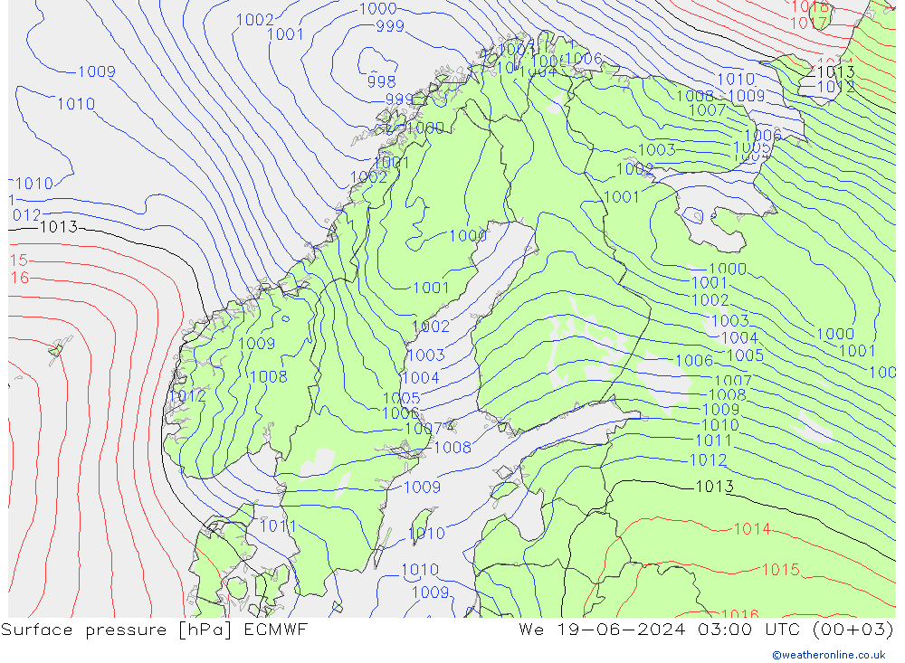 Bodendruck ECMWF Mi 19.06.2024 03 UTC