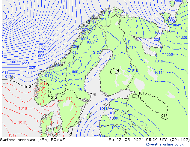 Bodendruck ECMWF So 23.06.2024 06 UTC