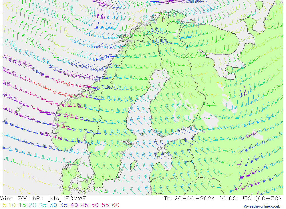 ветер 700 гПа ECMWF чт 20.06.2024 06 UTC