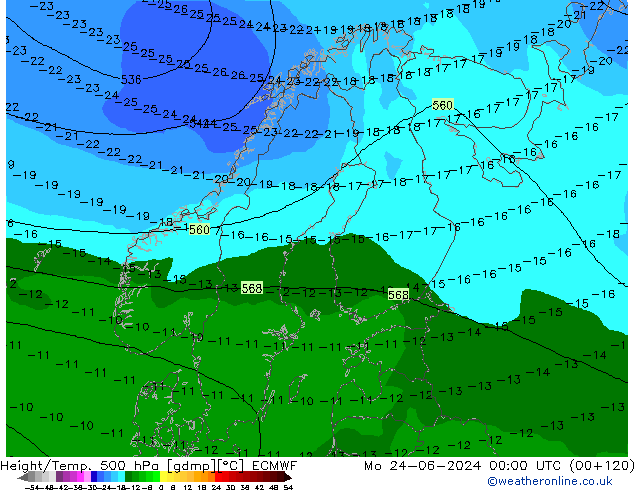 Z500/Rain (+SLP)/Z850 ECMWF Mo 24.06.2024 00 UTC