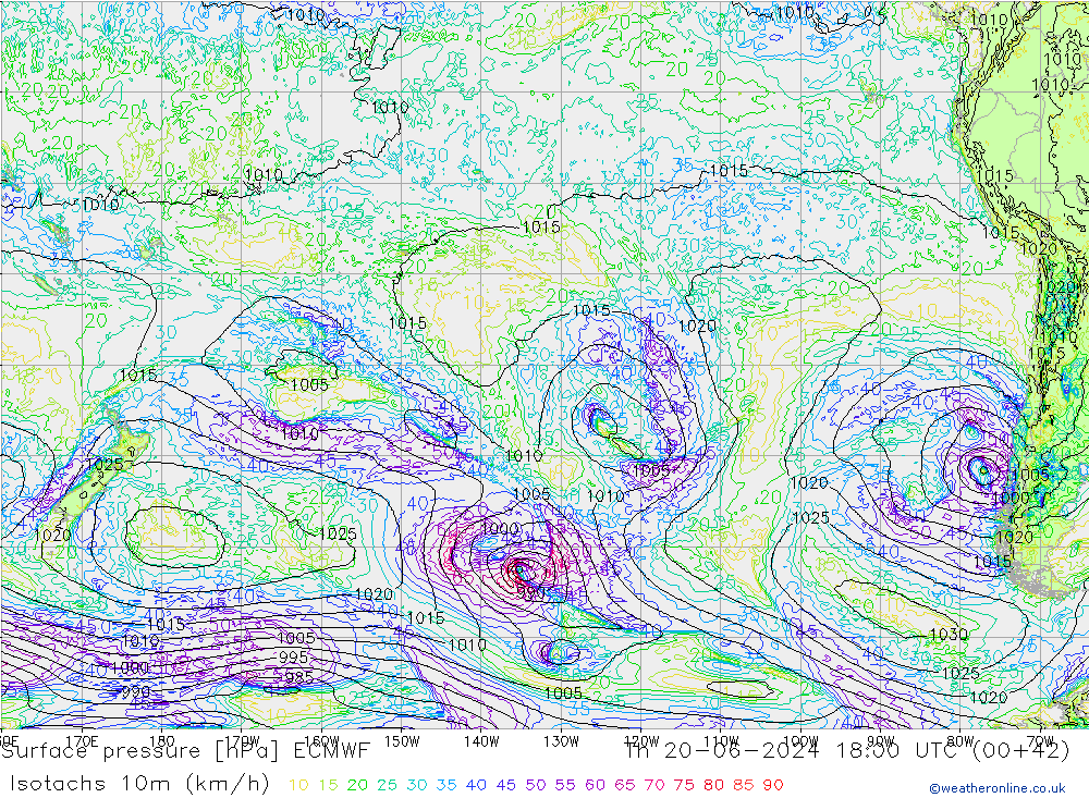 Eşrüzgar Hızları (km/sa) ECMWF Per 20.06.2024 18 UTC