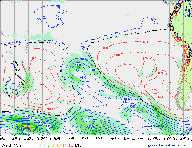 High wind areas ECMWF Mo 24.06.2024 00 UTC