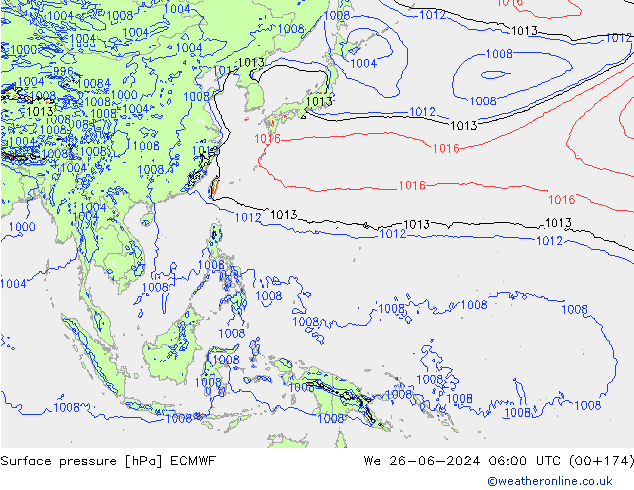 Luchtdruk (Grond) ECMWF wo 26.06.2024 06 UTC