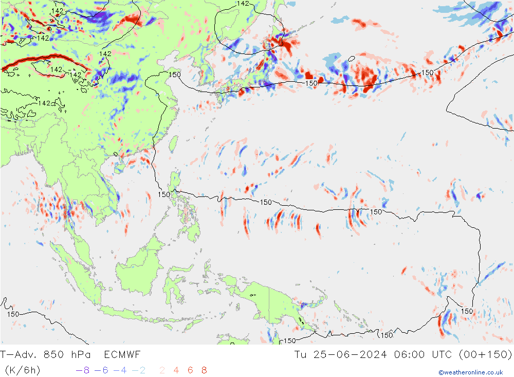T-Adv. 850 hPa ECMWF di 25.06.2024 06 UTC