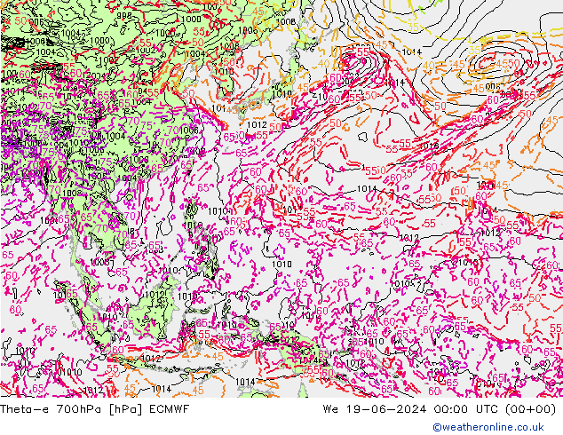 Theta-e 700hPa ECMWF Qua 19.06.2024 00 UTC