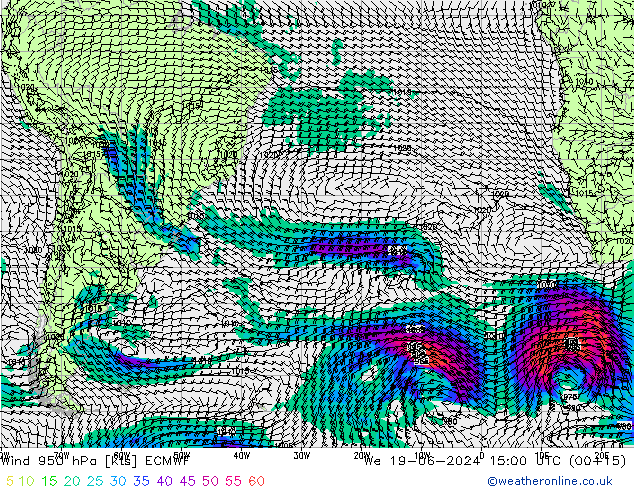 Vento 950 hPa ECMWF mer 19.06.2024 15 UTC