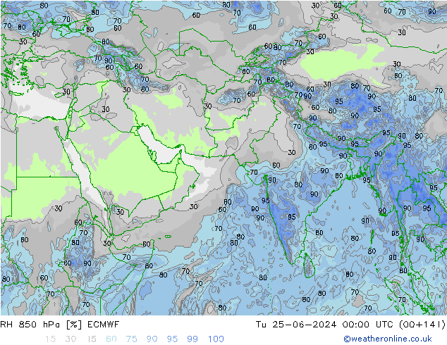 RH 850 hPa ECMWF Di 25.06.2024 00 UTC