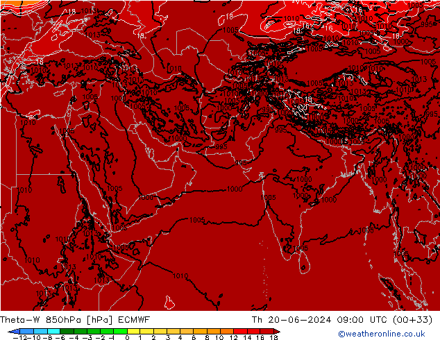 Theta-W 850гПа ECMWF чт 20.06.2024 09 UTC