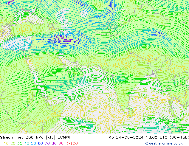 Streamlines 300 hPa ECMWF Po 24.06.2024 18 UTC