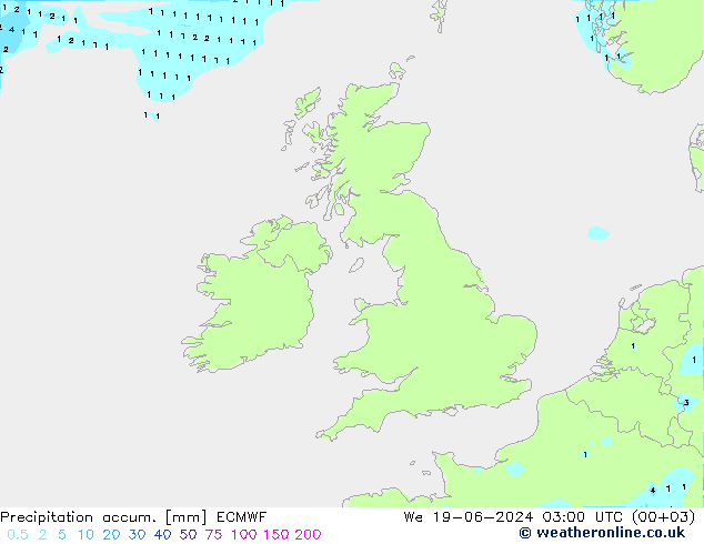 Precipitation accum. ECMWF ср 19.06.2024 03 UTC