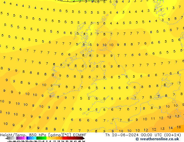 Z500/Rain (+SLP)/Z850 ECMWF Čt 20.06.2024 00 UTC