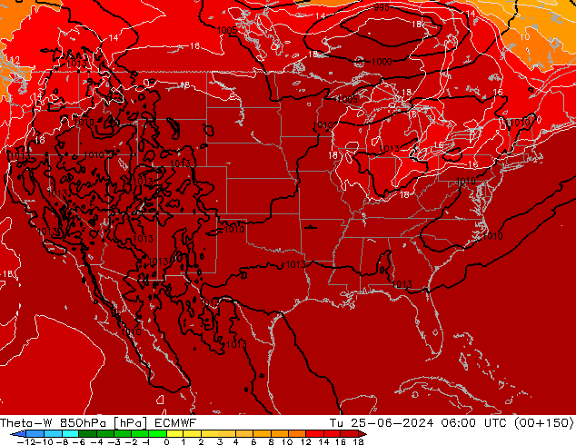 Theta-W 850hPa ECMWF mar 25.06.2024 06 UTC