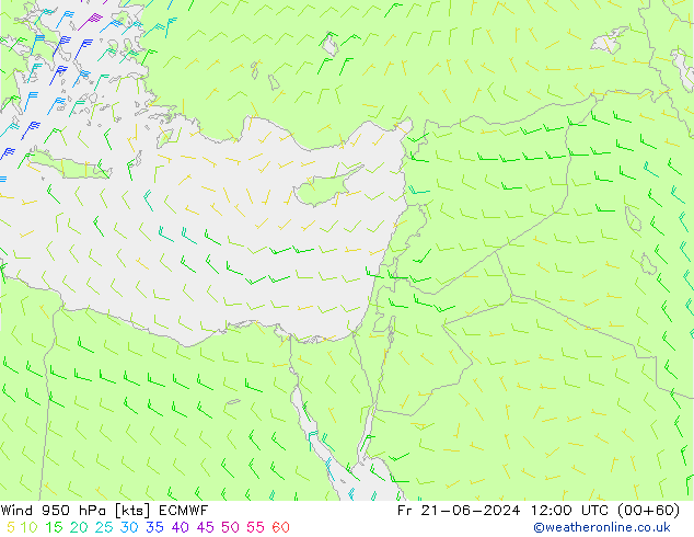 wiatr 950 hPa ECMWF pt. 21.06.2024 12 UTC