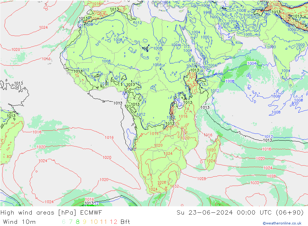 High wind areas ECMWF Вс 23.06.2024 00 UTC